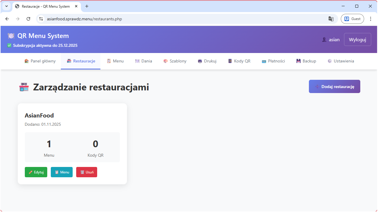 Wielorestauracyjność - zarządzanie restauracjami