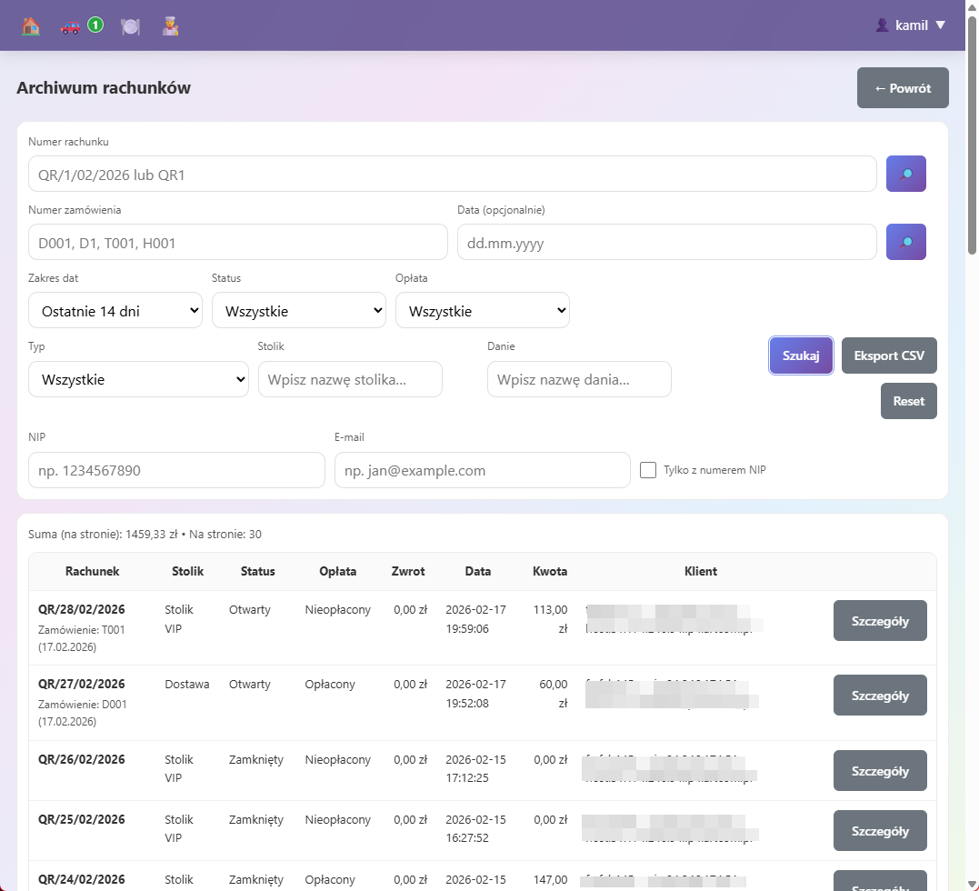 Archiwum rachunków i raporty