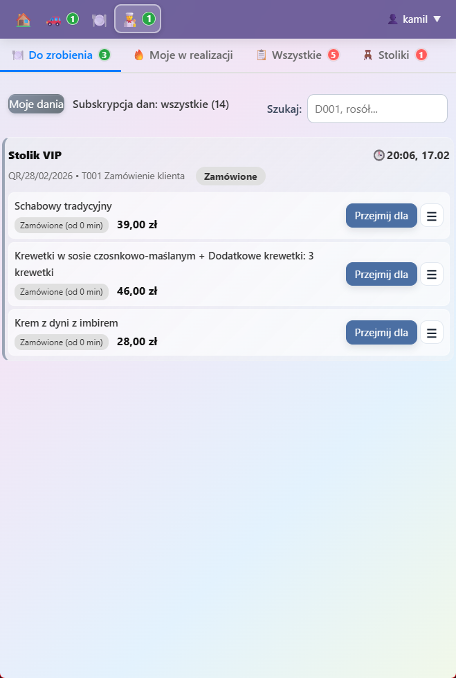 Kucharz: przygotuj dania i oznaczaj statusy
